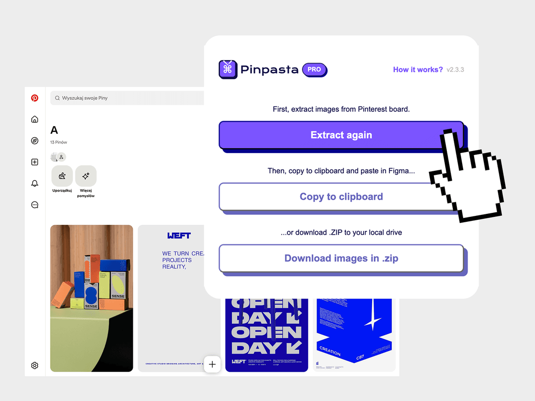 Click 'Extract' button to download Pinterest board