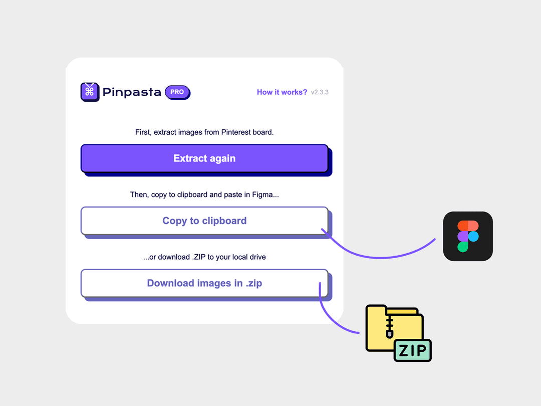 Choose ZIP or Figma as the output for the downloaded Pinterest board