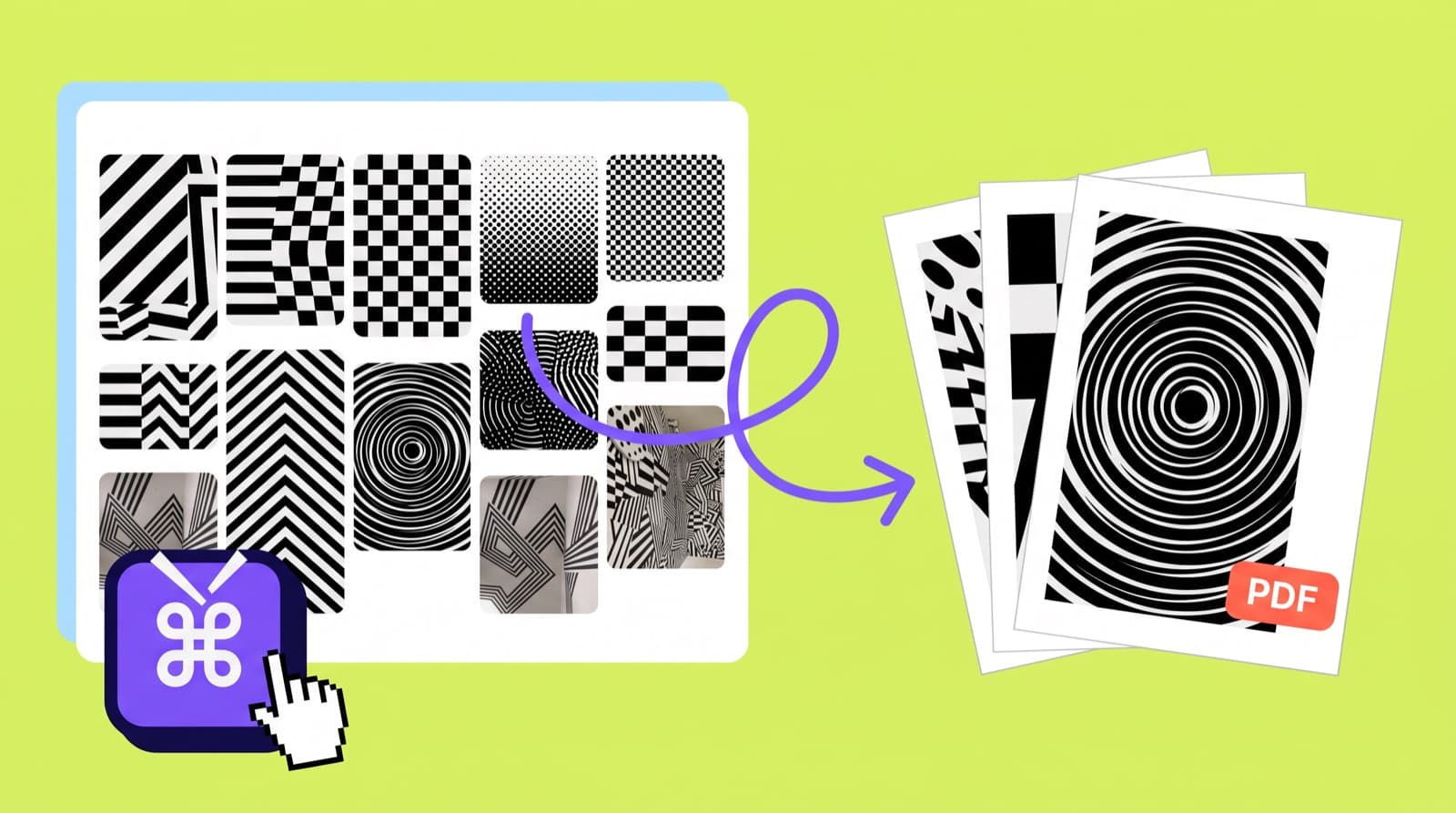 A Pinterest board of pattern images turned into a stack of PDF pages