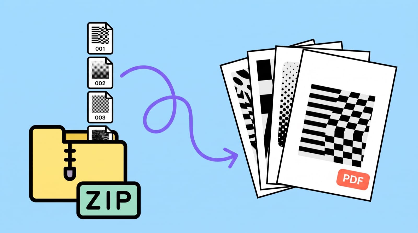 A ZIP of numbered Pinterest images combined into PDF pages, one image per page